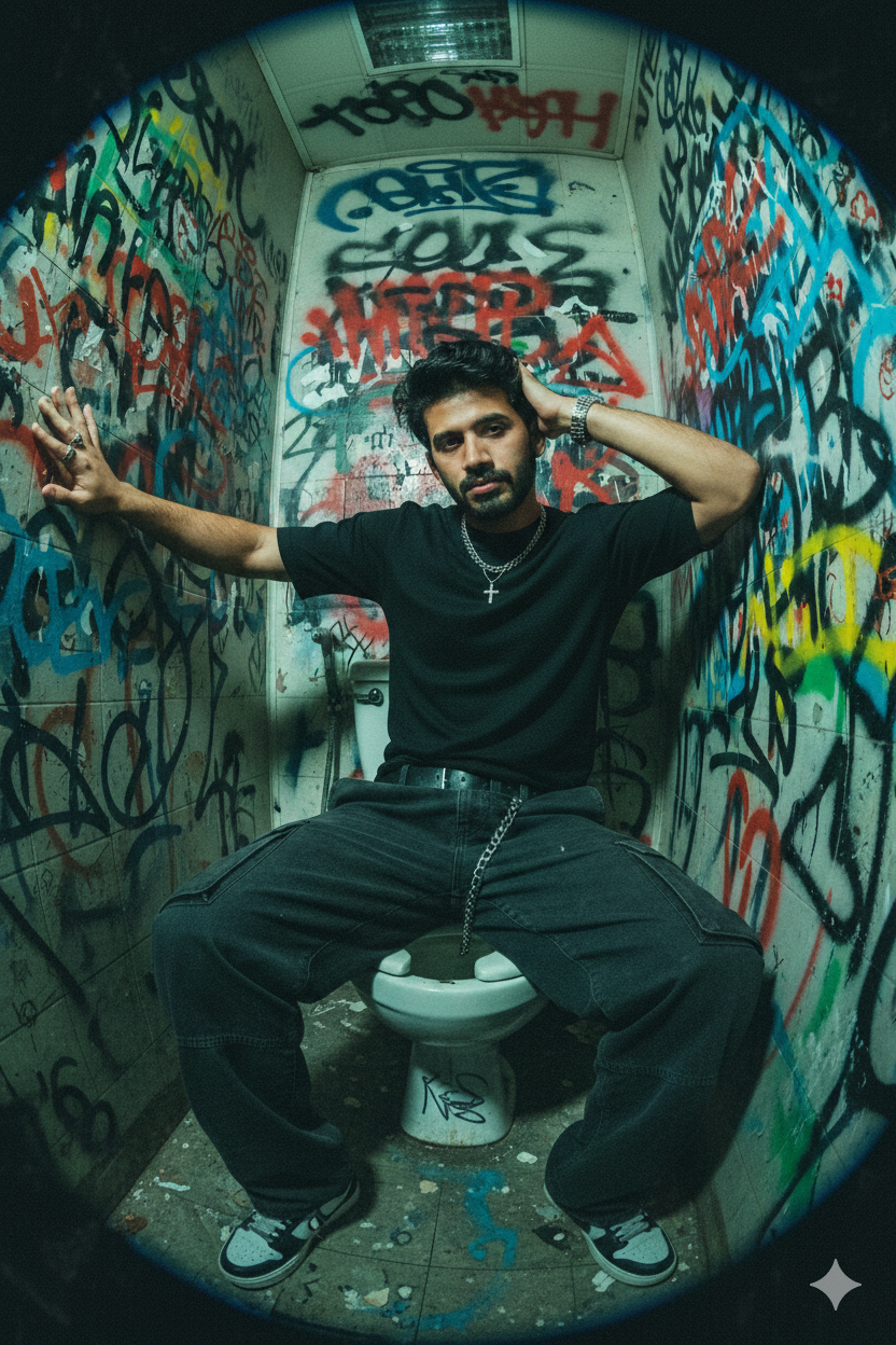 gritty underground restroom