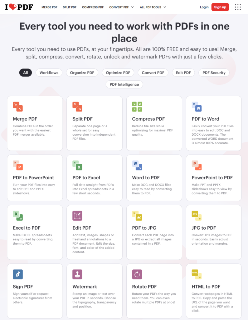 iLovePDF website interface