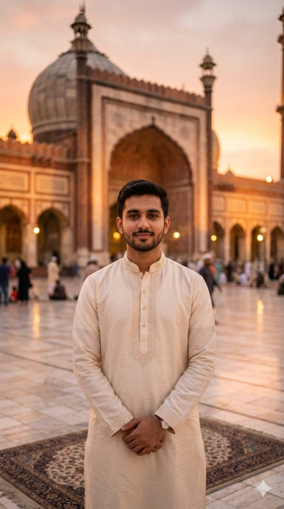 Young Boy in kurta standing in Masjid