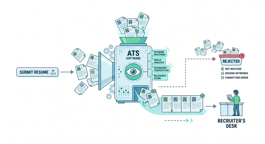 Demonstration of an ATS software Machine thorugh illustration that how ATS resume checker works